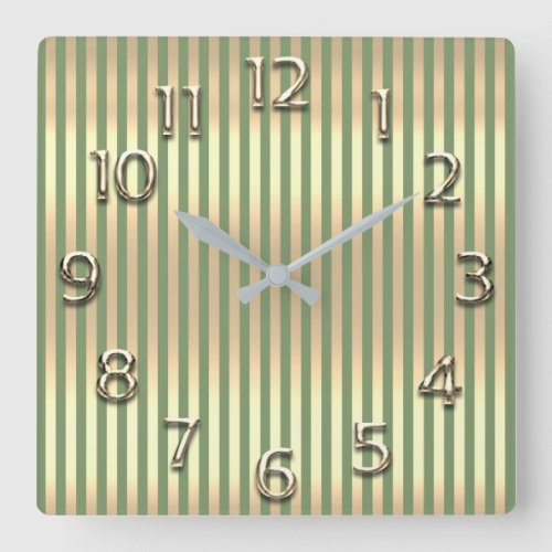 Champaigne Gold Arabic Number Mint Green Stripes Square Wall Clock