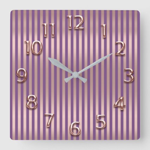 Champaigne Gold Arabic Number Purple Stripes Square Wall Clock