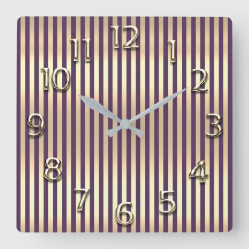 Champaigne Gold Arabic Number Purple Viole Stripes Square Wall Clock