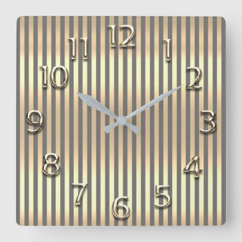 Champaigne Gold Arabic Numbers Gray Gray  Stripes Square Wall Clock