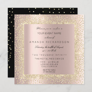Champaigne Gold Black Confetti Sepia Glitter Rose Invitation