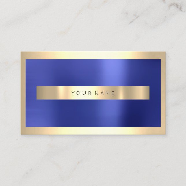 Champaigne Gold Frame Metallic Indigo Blue Minimal Business Card (Front)