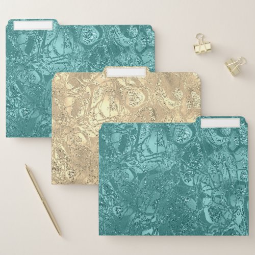 Champaigne Gold Glam Teal Glitter Beauty Aqua Mint File Folder