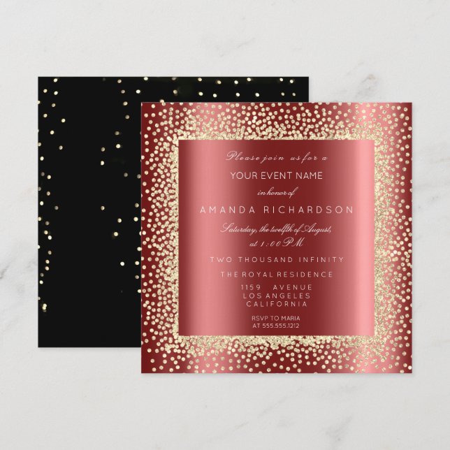 Champaigne Gold Glitter Black Burgundy Confett Invitation (Front/Back)