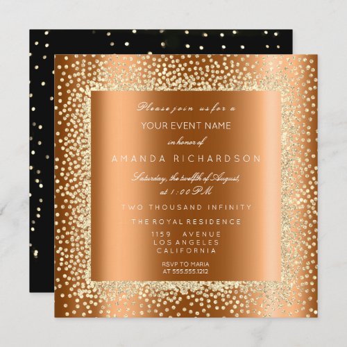 Champaigne Gold Glitter Black Confetti Honey Invitation