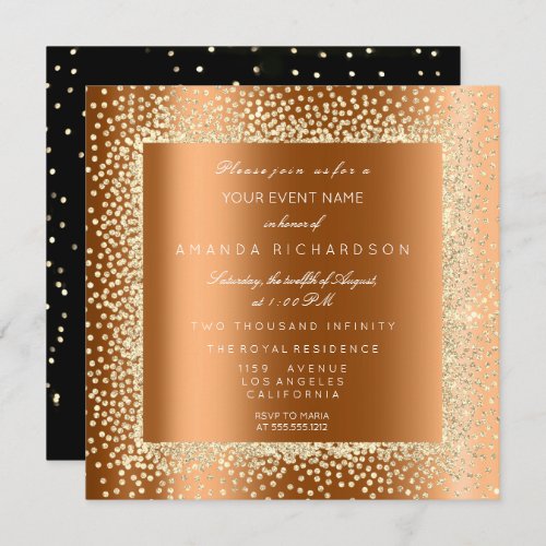Champaigne Gold Glitter Black Confetti Honey VIP Invitation