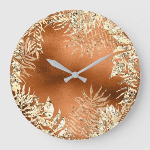 Champaigne Gold Palm Leafs Metallic Floral Copper Large Clock