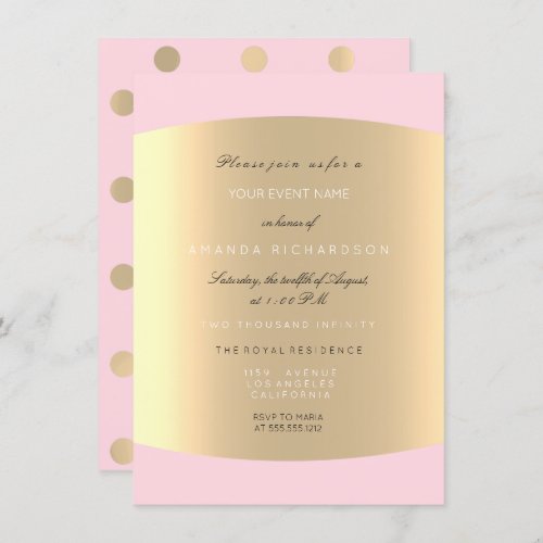 Champaigne Gold Polka Dots Sepia Rose Pink Pastel Invitation