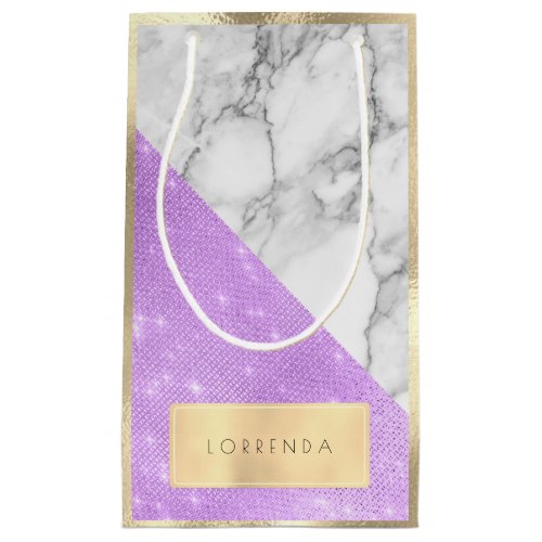 Champaigne Gold Purple Spark Marble Gray Glitter Small Gift Bag