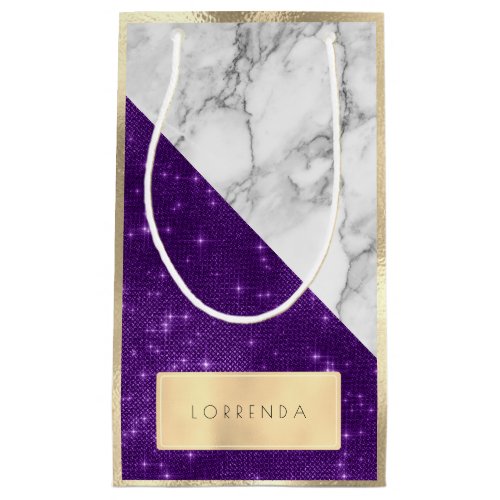 Champaigne Gold Purple Violet Marble Gray Glitter Small Gift Bag