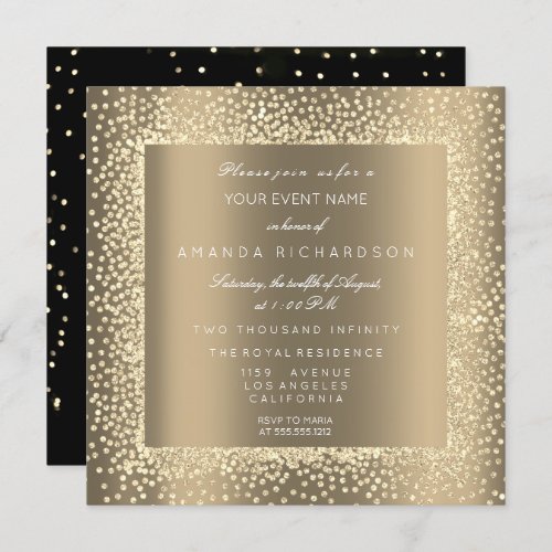 Champaigne Sepia Gold Glitter Confetti Formal VIP Invitation