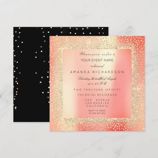 Champaigne Sepia Gold Glitter Confetti Pink Peach Invitation (Front/Back)