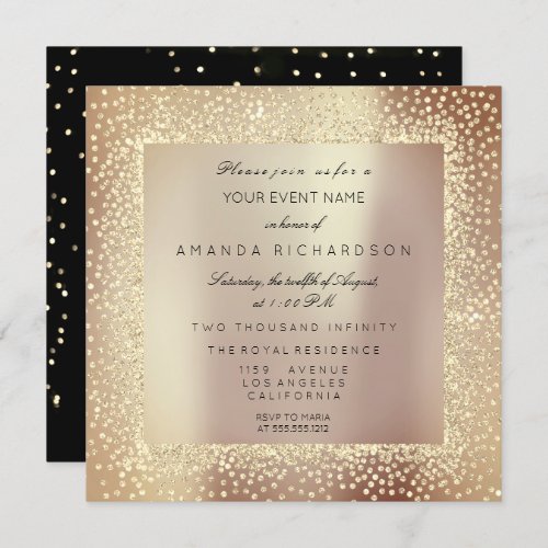 Champaigne Sepia Gold Glitter Confetti Rose Glam Invitation