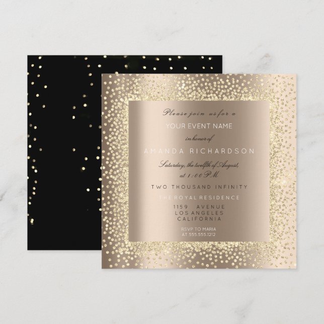Champaigne Sepia Gold Glitter Ivory Confetti Lux Invitation (Front/Back)