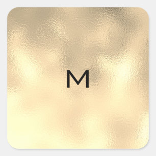 Champaigne Sepia Gold Metal Minimal Monogram RSVP Square Sticker