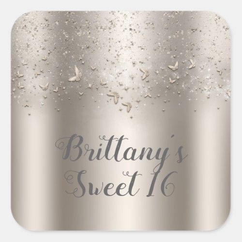 Champange Shimmer Flutter Butterfly Sweet 16 Party Square Sticker