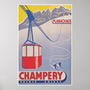 Champery Switzerland Vintage Ski Poster