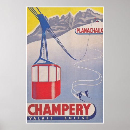 Champery Switzerland Vintage Ski Poster