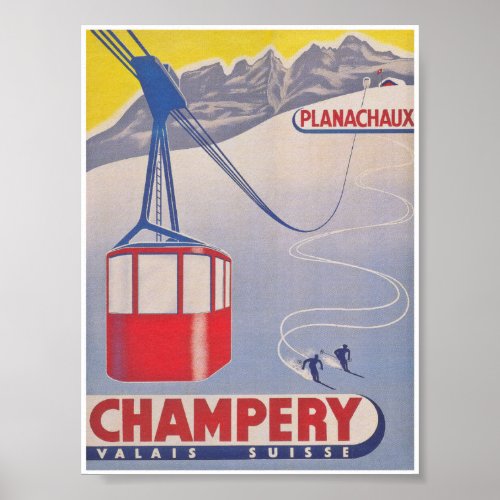 Champery Switzerland Vintage Ski Poster