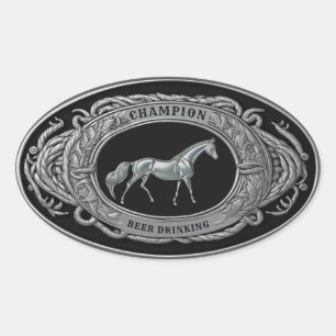 Champion Beer Drinking Events Sport Western Buckle Oval Sticker