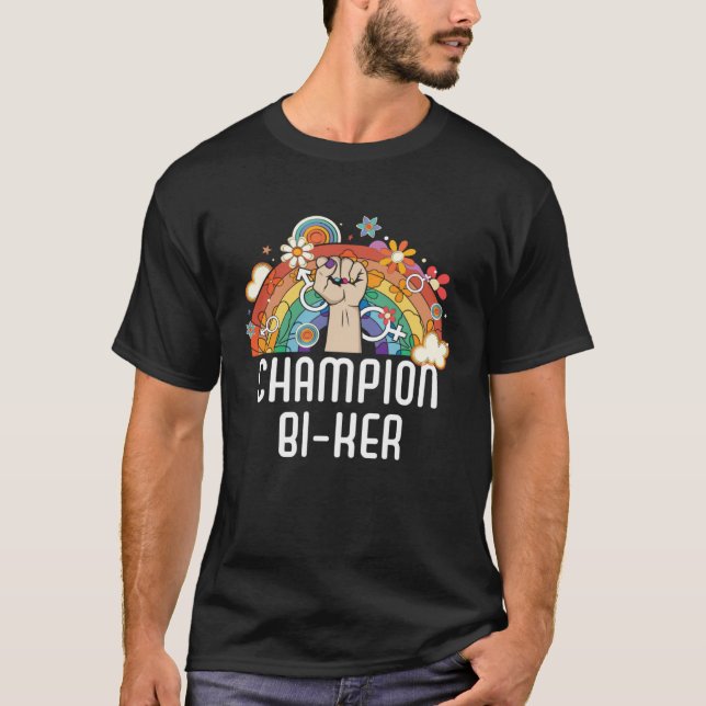 Champion Bi ker Bicycle Bisexual Rainbow Pride LGB T-Shirt (Front)