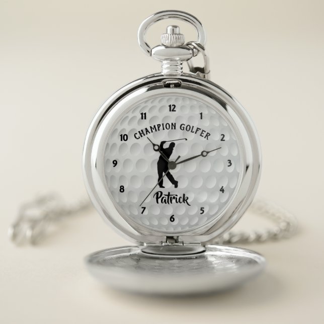 Champion Golfer Fun Golf Ball Graphic Personalized Pocket Watch (Inside)