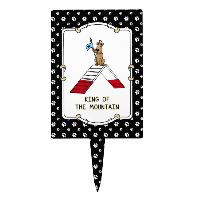 Champion king of the mountain dog agility funny cake topper (Front)