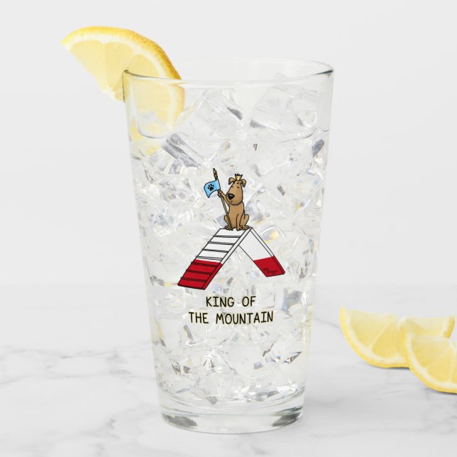 Champion king of the mountain dog agility funny glass (Front Ice)