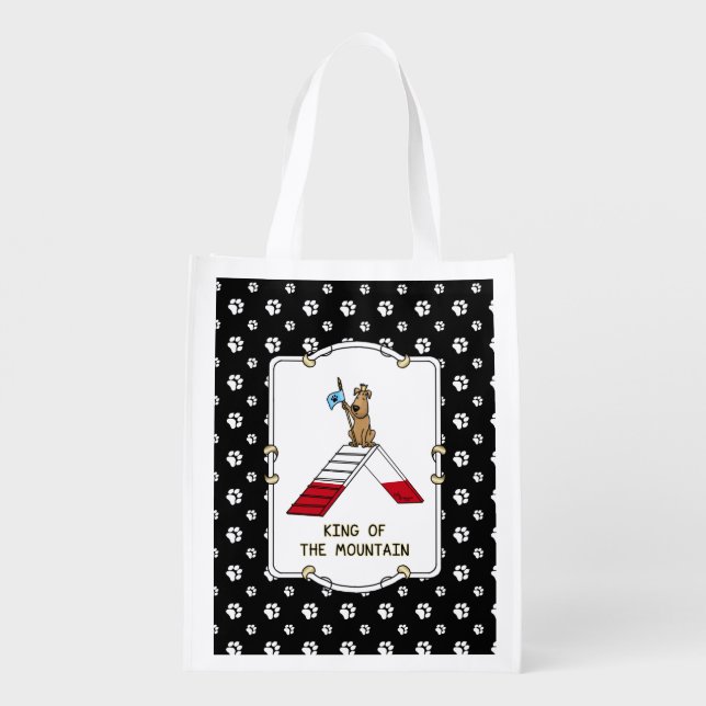 Champion king of the mountain dog agility funny grocery bag (Back)