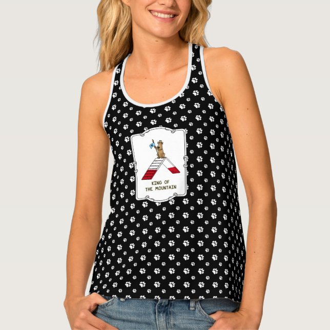 Champion king of the mountain dog agility funny tank top (Front)