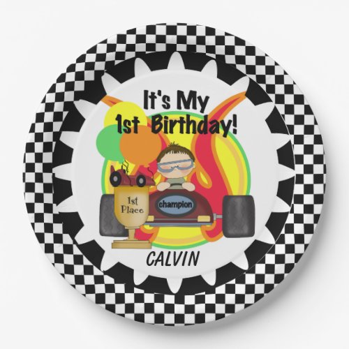 Champion Racing Car 1st Happy Birthday Paper Plate