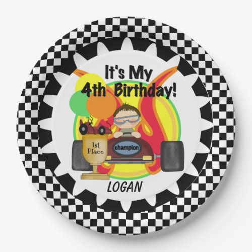 Champion Racing Car 4th Happy Birthday Paper Plate