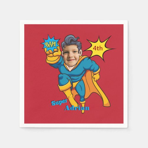 Champion Superhero Personalized Photo Template Paper Napkins