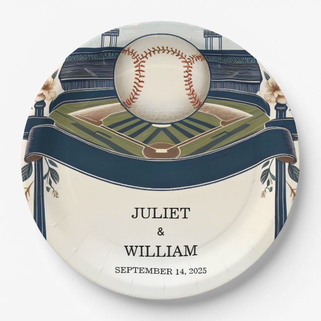 Champion Team Ball Field Pitch Baseball Wedding Paper Plates (Front)