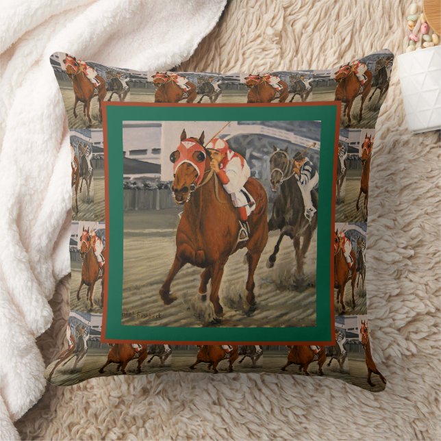 Champion Thorougbred Defeats Favored Horse Throw Pillow (Blanket)
