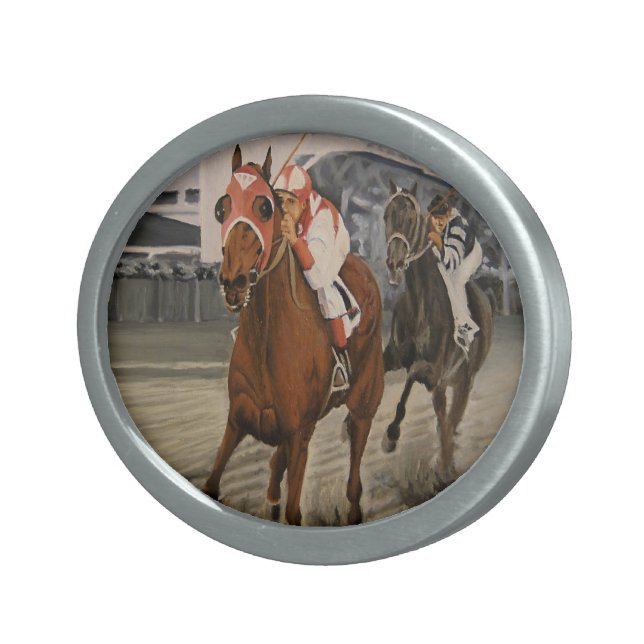 Champion Thoroughbred Race Horse Belt Buckle (Front Right)
