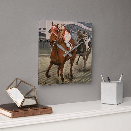 Champion Thoroughbred Race Horse Wins Square Wall Clock