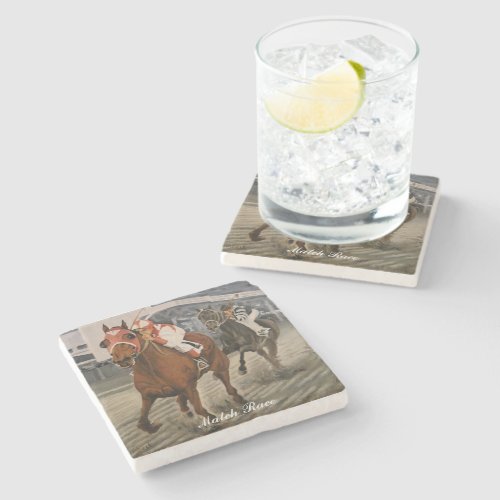 Champion Thoroughbred Wins Horse Race Stone Coaster