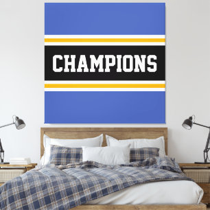 CHAMPIONS Athletic Blue Orange Black White Stripes Canvas Print
