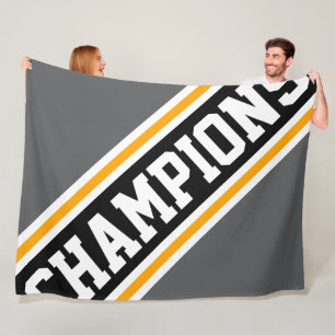 CHAMPIONS Athletic Gray Black White Orange Stripes Fleece Blanket