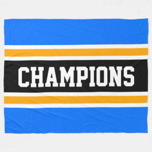CHAMPIONS Bold Bright Blue Black Orange Stripes Fleece Blanket