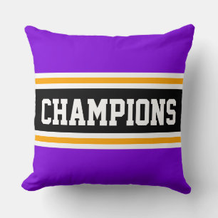 CHAMPIONS Bold Bright Purple Orange Black Stripes Throw Pillow