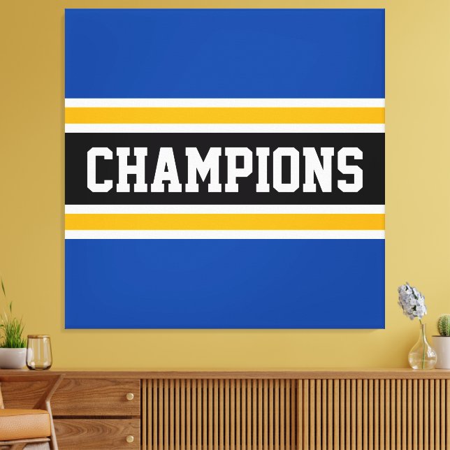 CHAMPIONS Deep Blue Black Orange Racing Stripes Canvas Print (Insitu(LivingRoom))