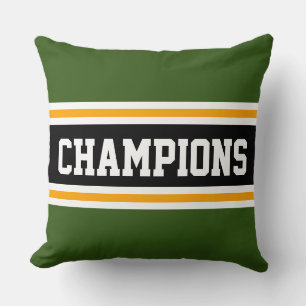 CHAMPIONS Forest Green Black Orange Stripes Throw Pillow