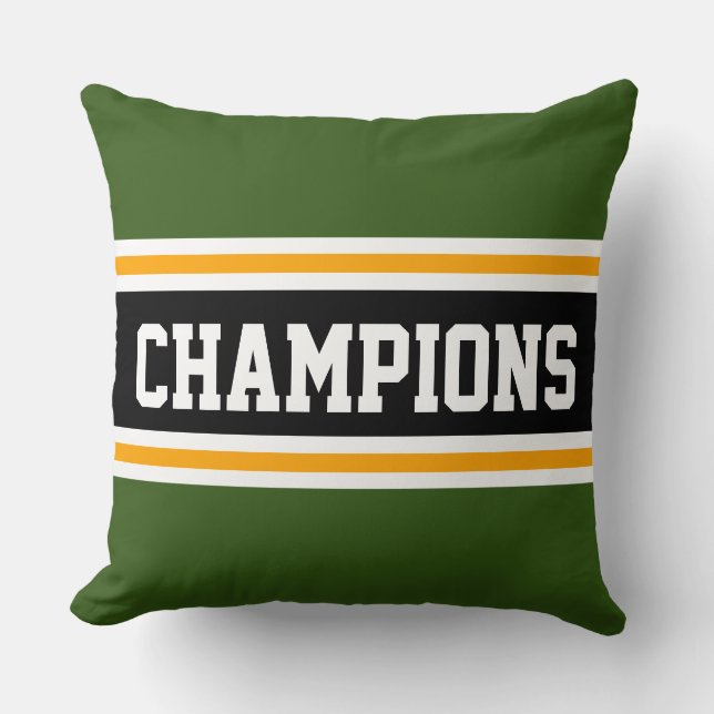 CHAMPIONS Forest Green Black Orange Stripes Throw Pillow (Front)