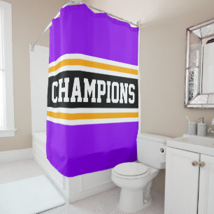CHAMPIONS Fun Bright Purple Black Orange Stripes Shower Curtain