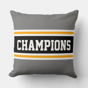 CHAMPIONS Fun Orange Gray Black Athletic Stripes Throw Pillow