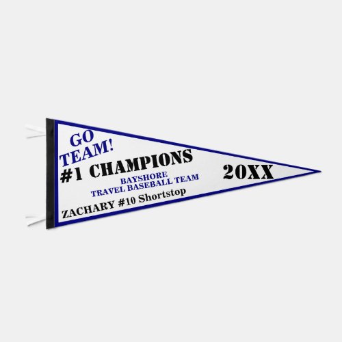 Champions Player NAME Navy Blue White Baseball  Pennant Flag