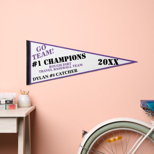 Champions Player NAME Purple ANY Sport Pennant Flag