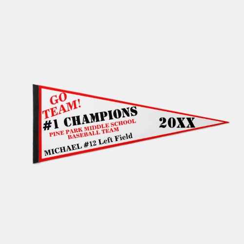 Champions Sports Player NAME Red White Pennant Flag